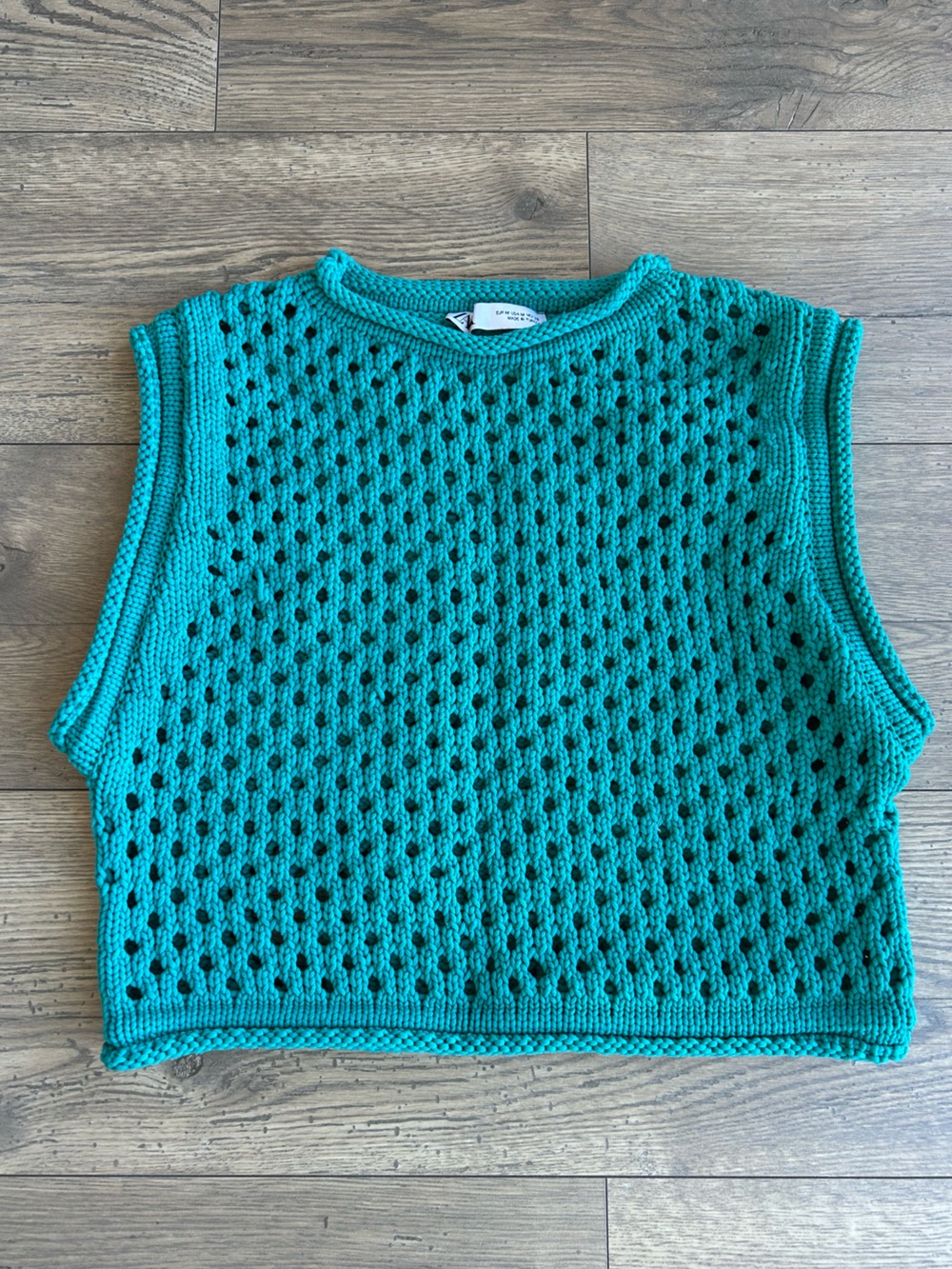 Zara Crochet Knit Tank Top in Teal